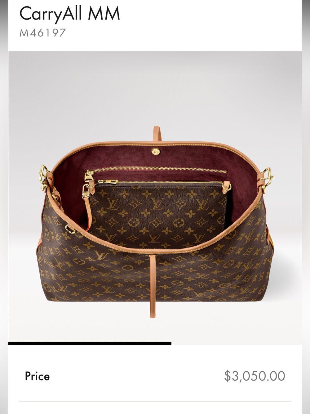 Louis Vuitton/ Monogram/Carry All MM Bag with Natural Vachetta Trim/NIB! NEW! - Picture 3 of 15